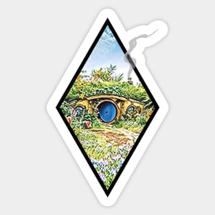 Cozy Home on a Hill with Smoke Coming Out of a Chimney - White - Fantasy Sticker